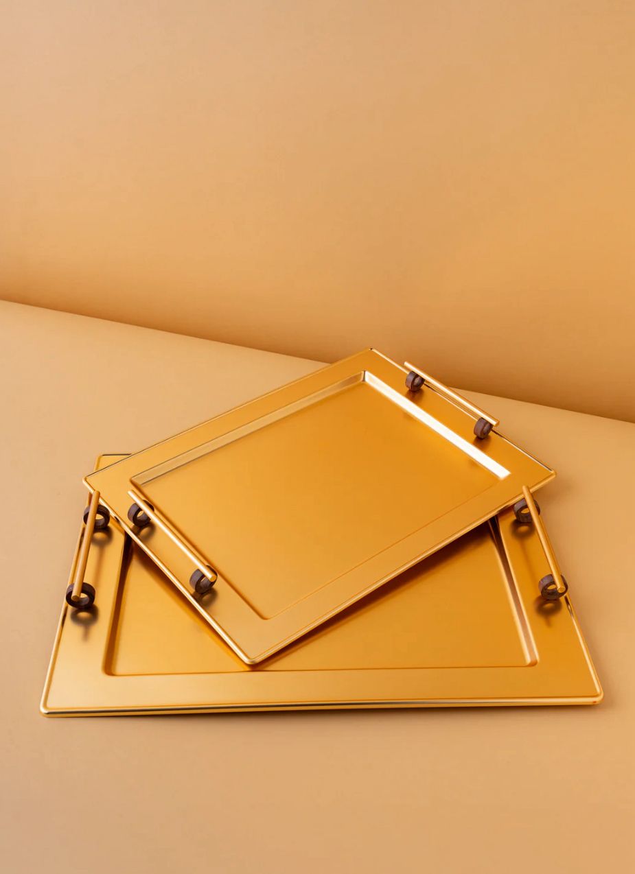 TP2 Rectangular Steel Serving Tray Set 2 Pcs Large 37.8x50.8cm Medium 32.9x44.2cm REEMA Art
