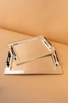 TP2 Rectangular Steel Serving Tray Set 2 Pcs Large 37.8x50.8cm Medium 32.9x44.2cm REEMA Art
