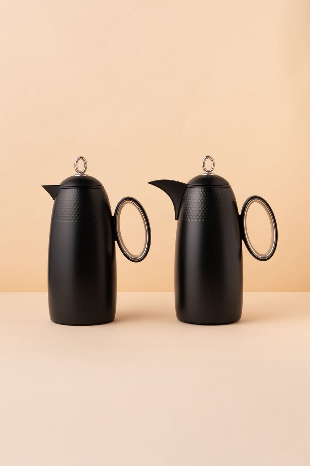 Al Khair Flask Set 2 Pcs Matte Black Silver Handle 1L Steel Insulated Arabic Flask 