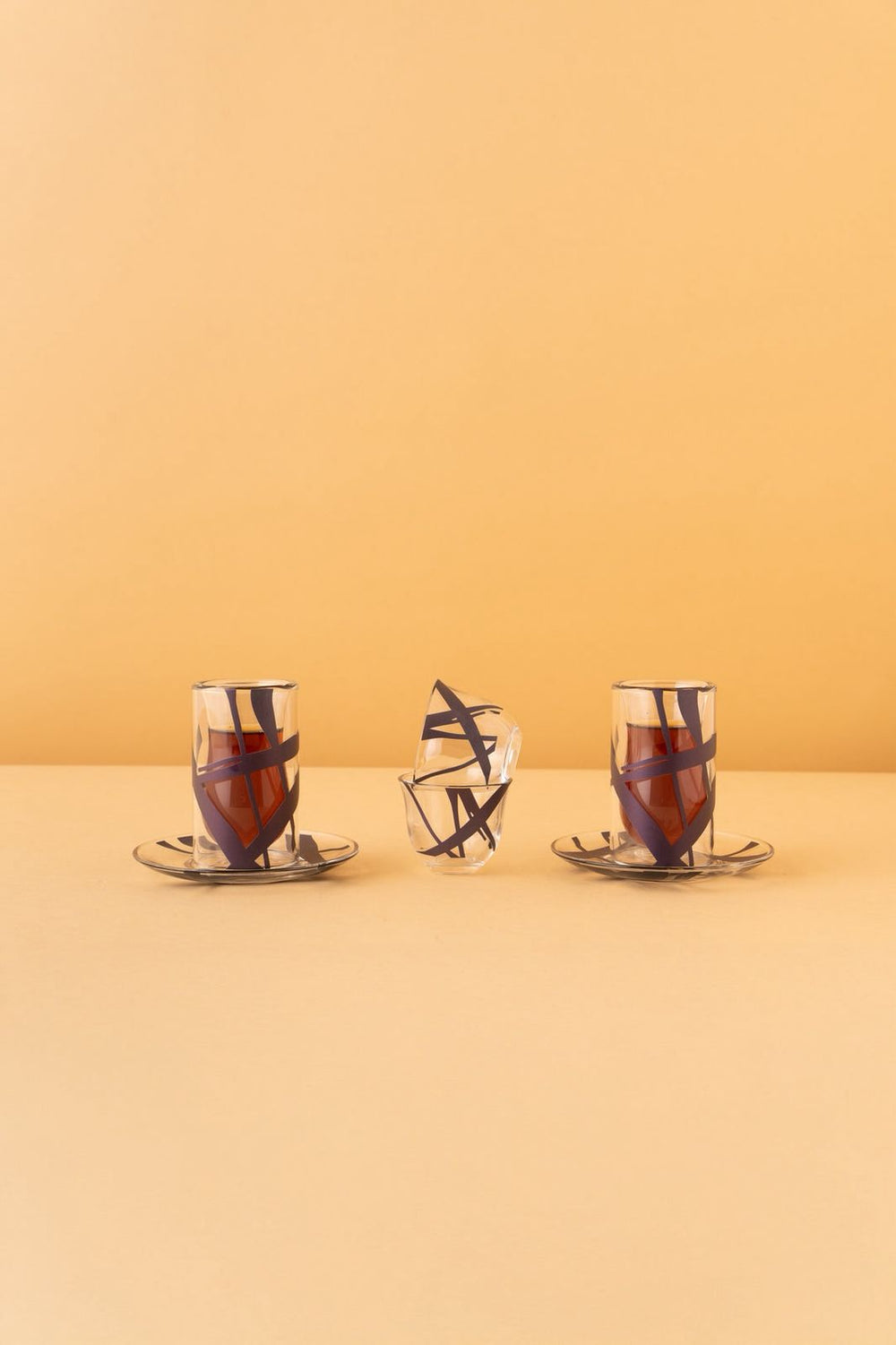 GC1 Double Wall Arabic Tea Coffee Set 18 Pcs Honey 6 Tea Cups 6 Saucers 6 Cawa Cups REEMA Art