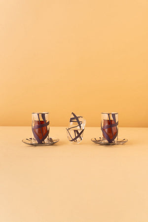 GC1 Double Wall Arabic Tea Coffee Set 18 Pcs Honey 6 Tea Cups 6 Saucers 6 Cawa Cups REEMA Art