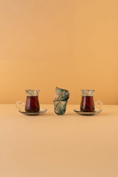 HL4 Arabic Tea Coffee Set 18 Pcs 6 Tea Cups 6 Saucers 6 Arabic Coffee Cups REEMA Art
