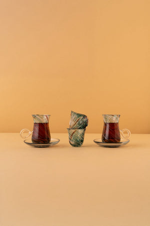 HL4 Arabic Tea Coffee Set 18 Pcs 6 Tea Cups 6 Saucers 6 Arabic Coffee Cups REEMA Art
