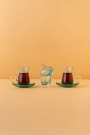HL6 Arabic Tea Coffee Set 18 Pcs Turquoise 6 Tea Cups 6 Saucers 6 Arabic Coffee Cups REEMA Art
