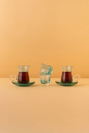 HL6 Arabic Tea Coffee Set 18 Pcs Turquoise 6 Tea Cups 6 Saucers 6 Arabic Coffee Cups REEMA Art
