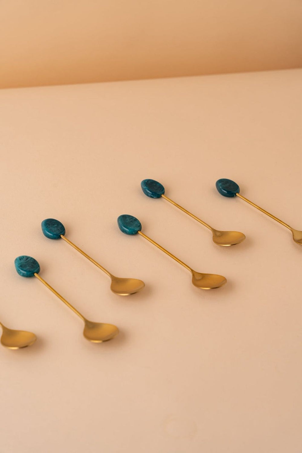 TS1 Stainless Steel Teaspoon Set 6 Pcs Matt Gold Green Arabic Tea Spoons REEMA Art

