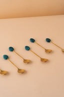 TS1 Stainless Steel Teaspoon Set 6 Pcs Matt Gold Green Arabic Tea Spoons REEMA Art

