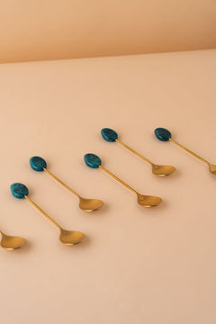 TS1 Stainless Steel Teaspoon Set 6 Pcs Matt Gold Green Arabic Tea Spoons REEMA Art
