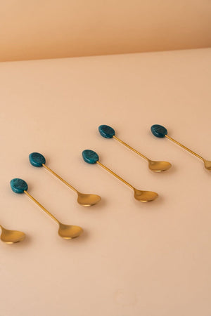 TS1 Stainless Steel Teaspoon Set 6 Pcs Matt Gold Green Arabic Tea Spoons REEMA Art
