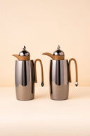 Al Jowhara Flask Set 2 Pcs 1L Steel Insulated Arabic Flask Front View REEMA Art
