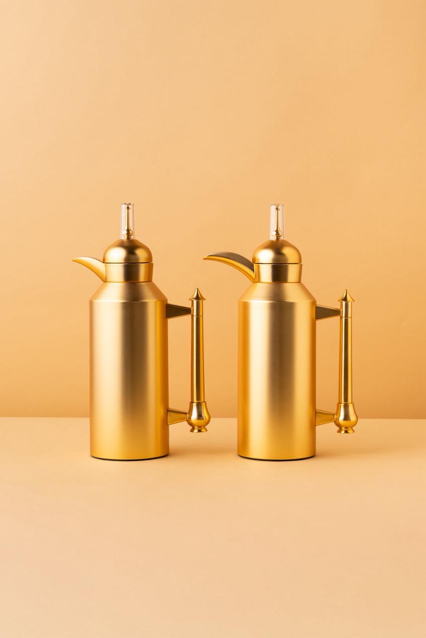 Al Jowhara Flask Set 2 Pcs 1L Steel Insulated Arabic Flask Front View REEMA Art
