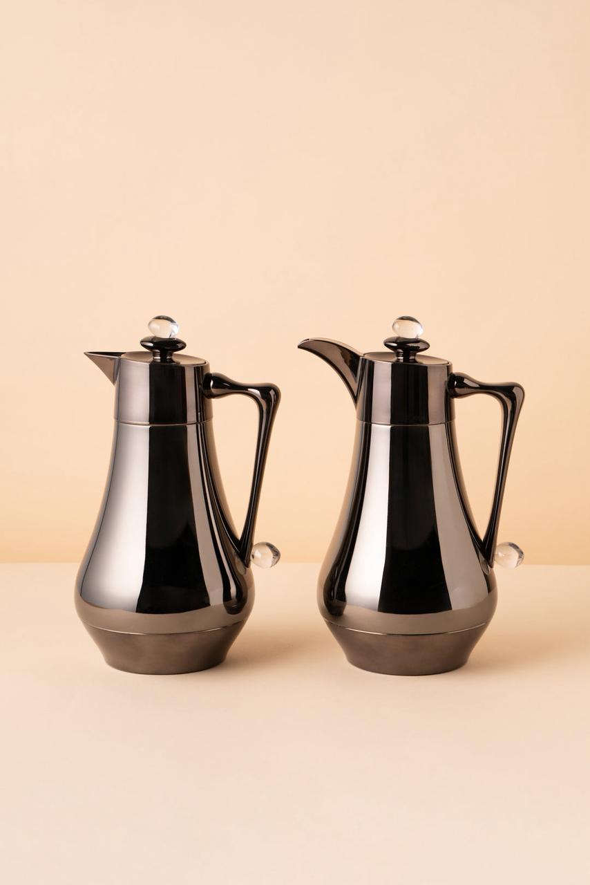 Mubhera Flask Set 2 Pcs Black Nickel Transparent 1L Steel Insulated Arabic Flask REEMA Art
