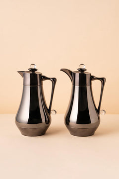Mubhera Flask Set 2 Pcs Black Nickel Transparent 1L Steel Insulated Arabic Flask REEMA Art
