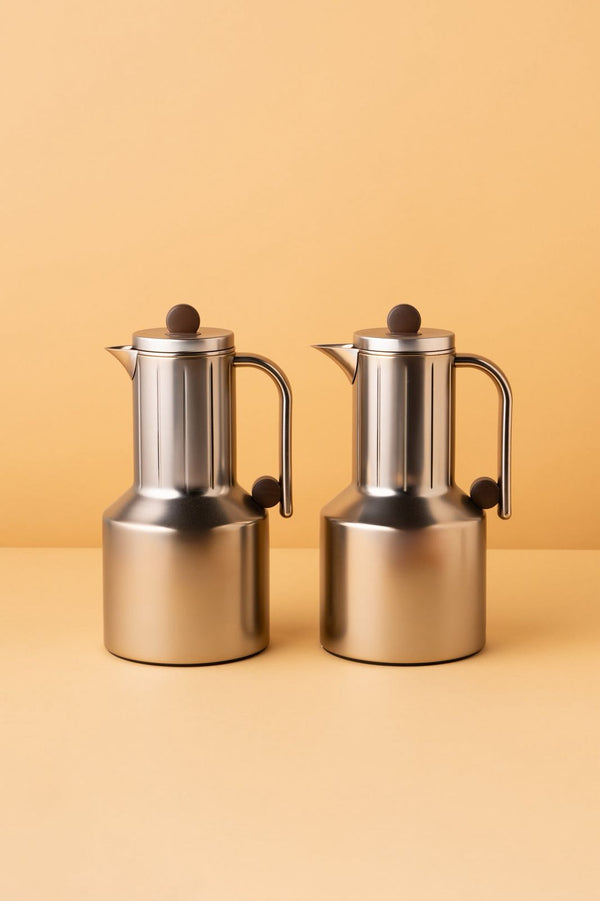 Tejaan Flask Set 2 Pcs 1L Steel Insulated Arabic Flask Top View REEMA Art
