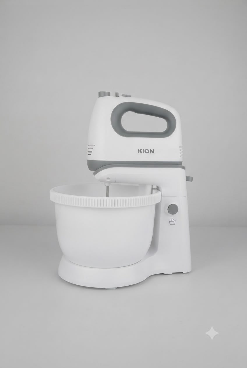 Kion Hand Mixer 300W 3.5L Bowl 5 Speeds Turbo Silver White REEMA Art

