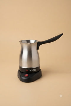 Kion Turkish Coffee Maker 800W 500ml Stainless Steel Auto Shut-Off Silver Black REEMA Art
