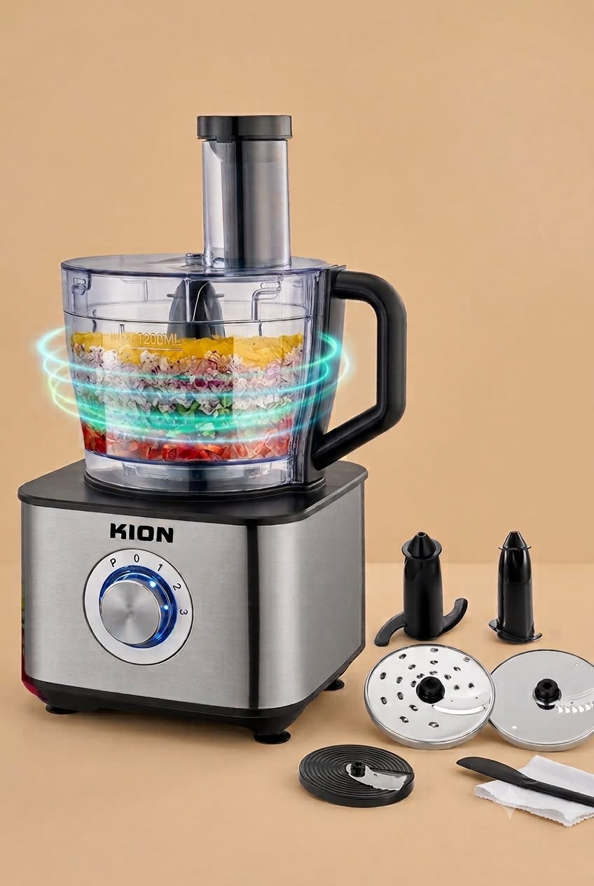 Kion Food Processor 8-in-1 1000W 3.2L Bowl 3 Speeds Safety Lock Steel White REEMA Art
