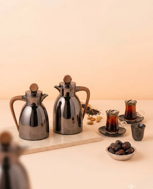 Safaa Flask Set 2 Pcs Black Nickel Wooden Handle HL6 Tea Coffee Set 18 Pcs Bundle REEMA Art
