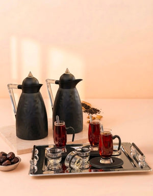 Aliaa Flask Set 2 Pcs Black Matt Acrylic Handle CG4 Tea Coffee Set 18 Pcs Black Bundle REEMA Art
