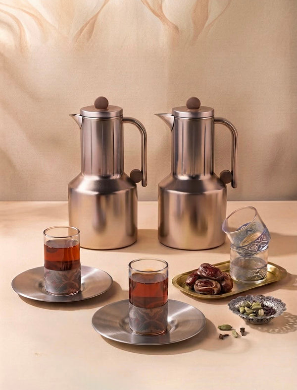 Tejaan Flask Set 2 Pcs Matt Silver Wooden KL51 Tea Coffee DB Wall Set 18 Pcs Grey Bundle REEMA Art
